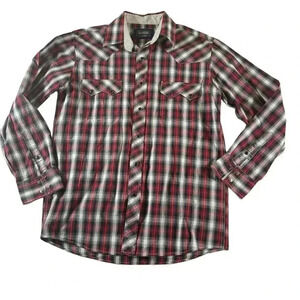 Men's M 100% Cotton Red Plaid Classic Western Pearl Snap Long Sleeve Shirt